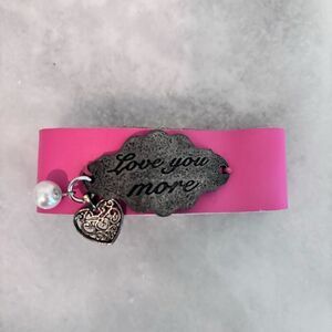 NWOT Etsy Love You More Leather Strap Heart & Faux Pearl Cuff Bracelet Pink OS